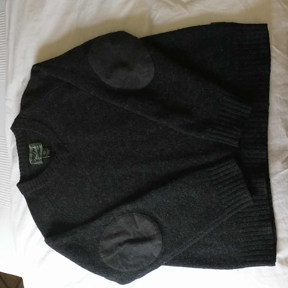 Woolrich 100% Wool Sweater Elbow Patch Men's Charcoal Heather